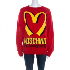 Moschino Couture Red Cashmere McDonald Logo Crew Neck Sweater M 