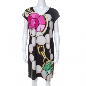 Pre Owned Boutique Moschino Multicolor Gem Printed Stretch Crepe Oversized Dress M 