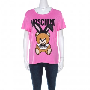 Moschino Pink Teddy Bear Printed & Embroidered Jersey T-shirt L
