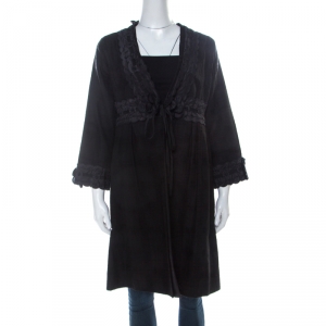 Moschino Black Textured Cotton and Silk Trim Detail Mid Length Jacket M 