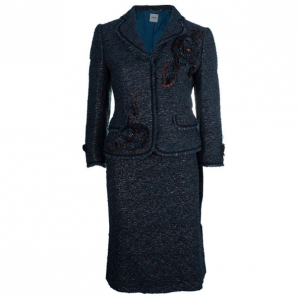 Moschino Navy Metallic Tweed Skirt Suit M