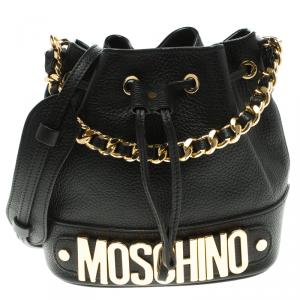 Pre Owned Moschino Black Leather Drawstring Crossbody Bag