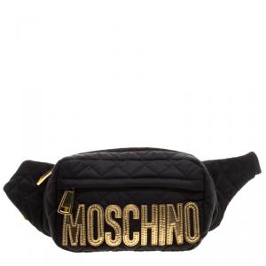 Pre Owned Moschino Black Quilted Nylon Belt Bag