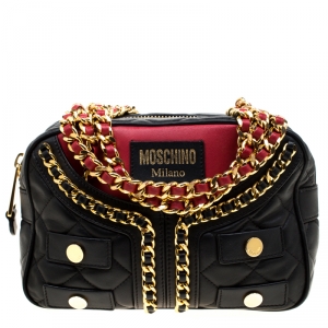 Pre Owned Moschino Red/Black Quilted Leather Jacket Shoulder Bag