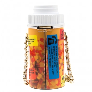 Pre Owned Moschino White Capsule Patent Leather Pill Bottle Crossbody Bag