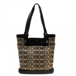 Moschino Beige/Black Canvas and Leather Hobo