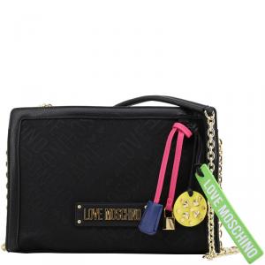 Love Moschino Black Signature Canvas and Faux Leather Crossbody Bag