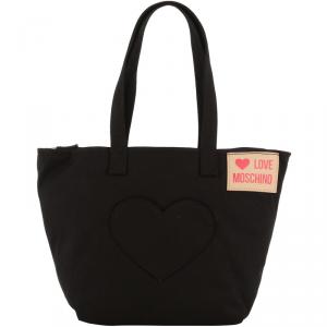 Pre Owned Love Moschino Black Fabric Love Applique Shoulder Bag
