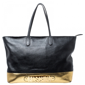 Moschino Black/Gold Leather Shopper Tote