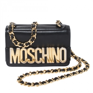 Pre Owned Moschino Black Leather Crossbody Bag