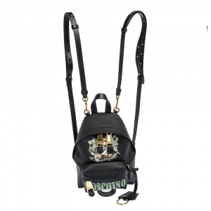 Pre Owned Moschino Black Coated Canvas and Leather Mini Dollar Teddy Bear Backpack