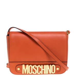 Pre Owned Moschino Orange Leather Flap Shoulder Bag