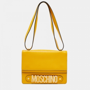 Moschino Yellow Leather Logo Shoulder Bag