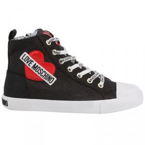 Love Moschino Black Glitter Faux Leather High Top Sneakers Size 38