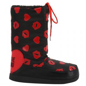 Love Moschino Black Heart Print Fabric Boots Size 37