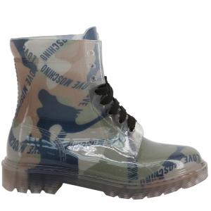 Love Moschino Green Camouflage Print Rubber and Fabric Ankle Boots Size 39