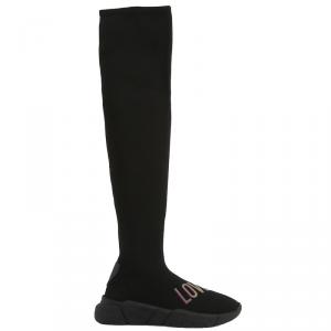 Love Moschino Black Fabric Over the Knee Boots Size 38
