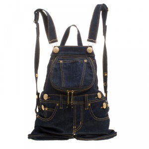 Pre Owned Moschino Blue Denim Overall Backpack