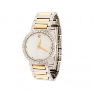 Movado White Mother of Pearl Two-Tone Stainless Steel Diamond Concerto 23.3.14.1117S Women's Wristwatch 30 mm  