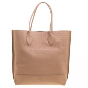 Pre Owned Mulberry Beige Woven Embossed Leather Blossom Shopper Tote