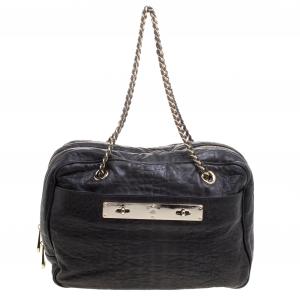 Mulberry Black Croc Embossed Leather Carter Bowler Bag