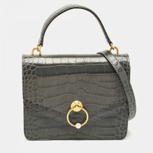 Mulberry Grey Croc Embossed Leather Medium Harlow Top Handle Bag