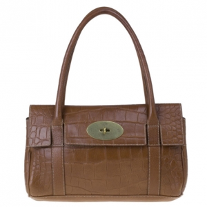 Pre Owned Mulberry Brown Embossed Leather East West Bayswater
