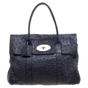 Mulberry Navy Blue Ostrich Leather Bayswater Satchel