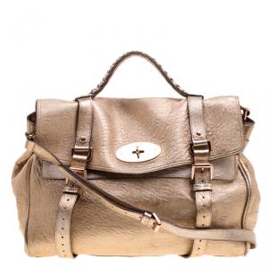Mulberry Gold Leather Oversized Alexa Satchel