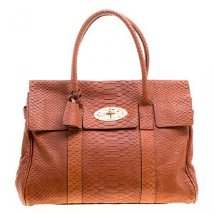 Pre Owned Mulberry Copper Python Embossed Leather Bayswater Satchel