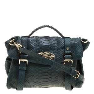 Mulberry Dark Green Silky Snake Print Leather Alexa Satchel