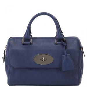 Pre Owned Mulberry Navy Blue Grained Leather Del Rey Satchel Bag