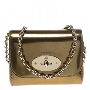 Mulberry Gold Patent Leather Mini Lily Crossbody Bag