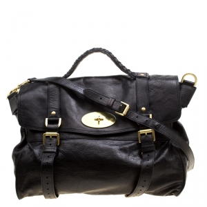 Pre Owned Mulberry Black Leather Oversized Alexa Top Handle Shoulder Bag
