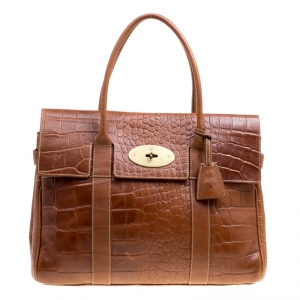 Mulberry Brown Croc Embossed Leather Bayswater Satchel