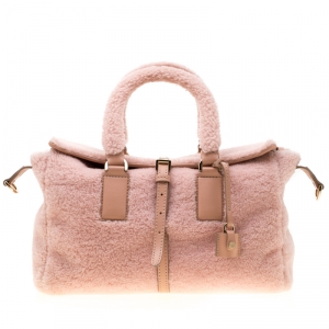 Mulberry Pink Shearling and Leather Roxette Satchel