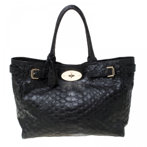 Pre Owned Mulberry Black Python Embossed Leather Bayswater Tote