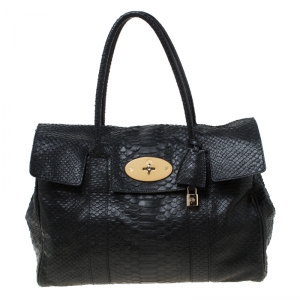 Mulberry Black Python Embossed Leather Bayswater Satchel