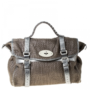 Mulberry Grey/Blue Metallic Woven Fabric and Leather Alexa Top Handle Bag