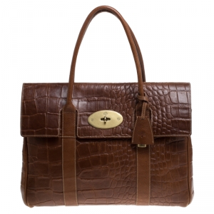 Mulberry Tan Croc Embossed Leather Bayswater Satchel