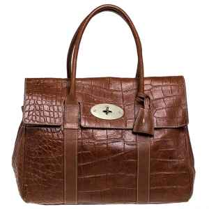 Mulberry Brown Croc Embossed Leather Bayswater Satchel