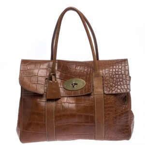 Mulberry Brown Croc Embossed Leather Bayswater Satchel