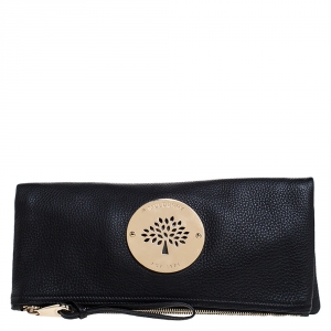 Mulberry Black Leather Daria Fold-Over Clutch 