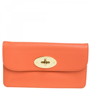 Pre Owned Mulberry Coral Orange Leather Postman Lock Flap Clutch