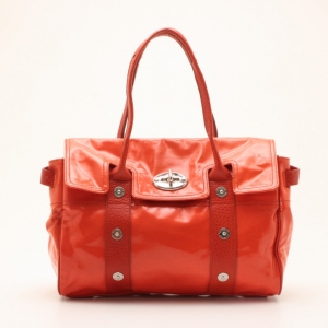Pre Owned Mulberry Orange Patent Studded Bayswater Bag