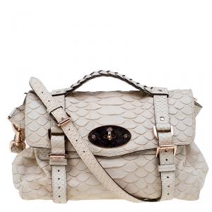 Pre Owned Mulberry Beige Python Embossed Leather Alexa Shoulder Bag