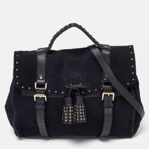 Mulberry Navy Blue Suede and Leather Oversized Alexa Satchel