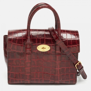 Mulberry Burgundy Croc Leather Small Bayswater Satchel