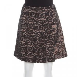 N21 Black and Pink Floral Lace Faux Wrap Mini Skirt M