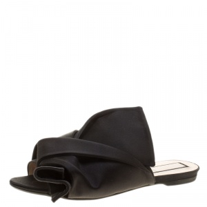 N21 Black Satin Knot Flat Mules Size 40